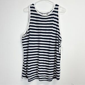 Caslon Shirt Womens Large Blue White Tank Top Sleeveless Cotton Blend NWT